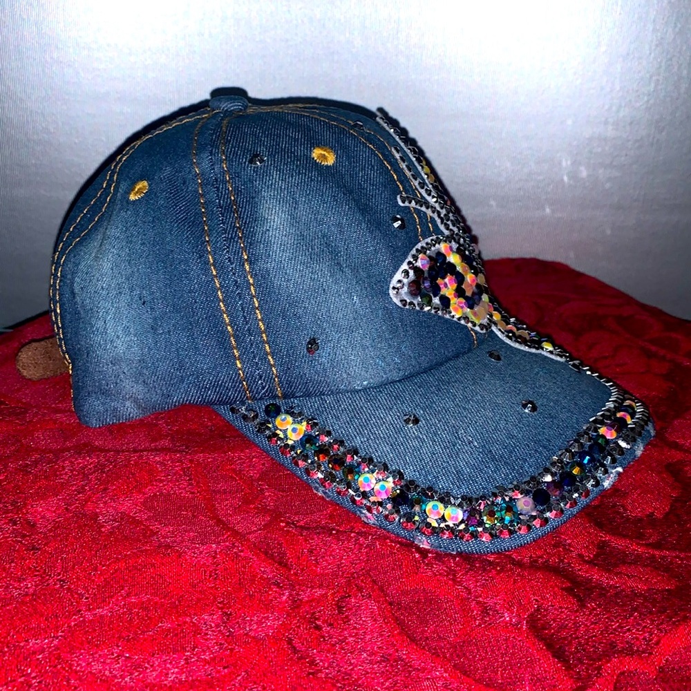 Denim Butterfly Embellished Adjustable Hat - Picture 3 of 6